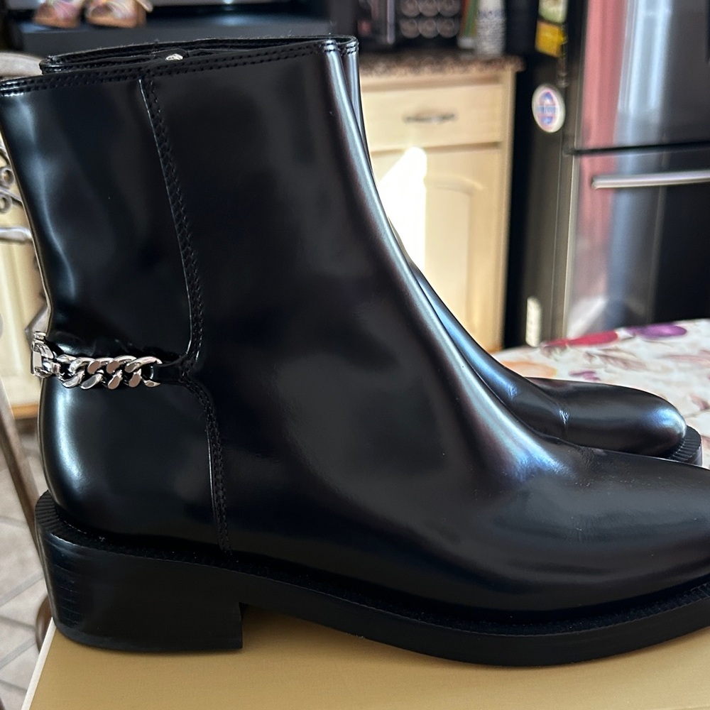 Michael Kors Black Ankle Boots with Silver Chain - Picture 4 of 5